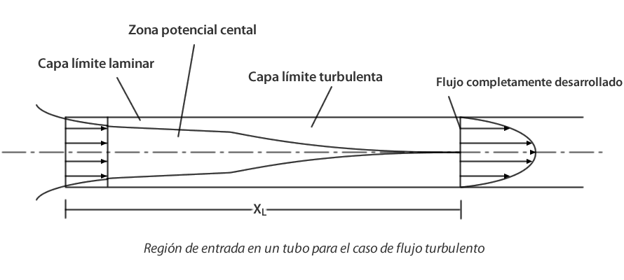 Región de entrada en un tubo para el caso de flujo turbulento 